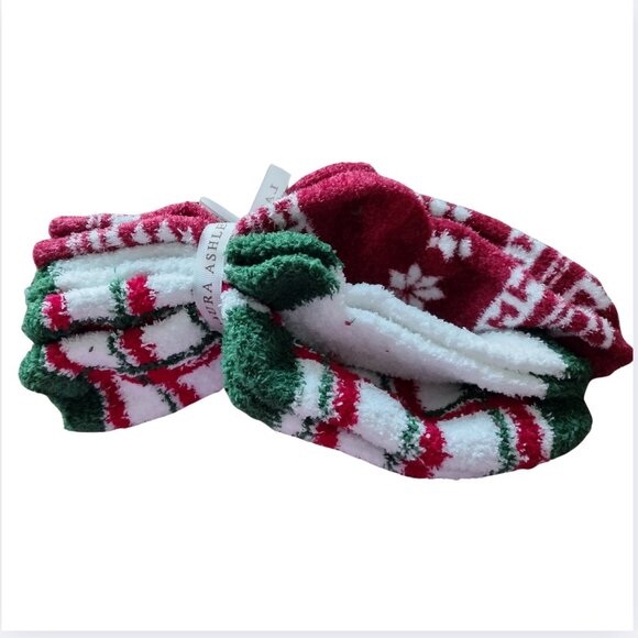 Laura Ashley Christmas Women's Socks 3 Pr.  Bows, Green, Plaid Slipper S… - Picture 2 of 4